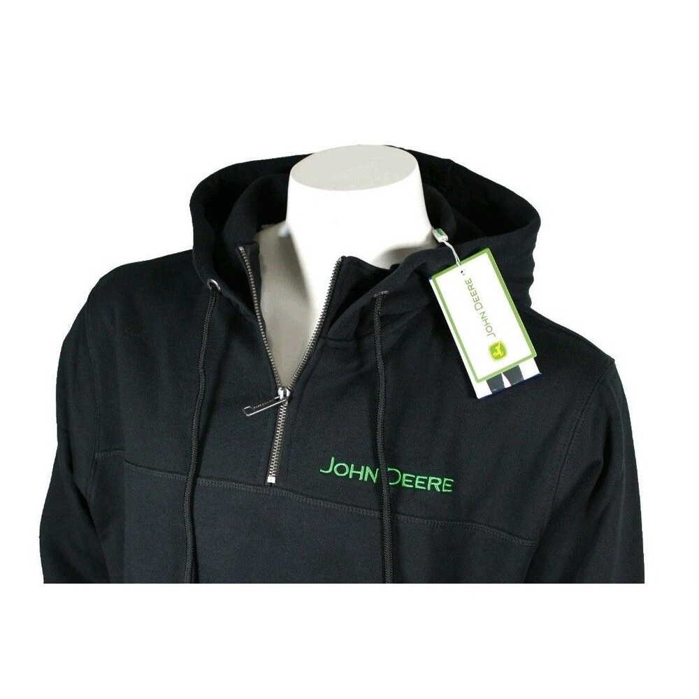 John Deere Men's L Quarter Zip Hoodie Cotton Rich Heavyweight Embroidered Black - Picture 3 of 11